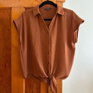 Adrianna Papell Rust Button-Down Tie-Front Shirt